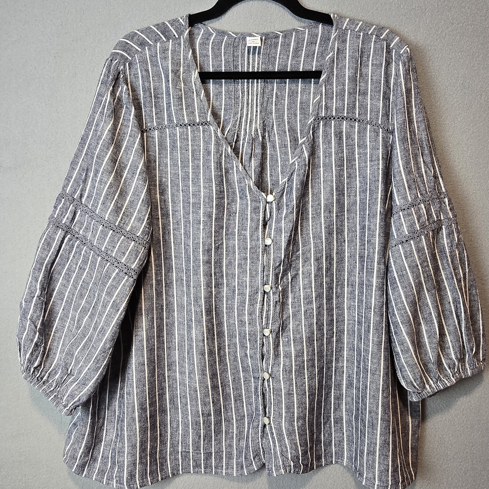 Old Navy Linen Button Up Top Women's XL Cotton Lace Accent